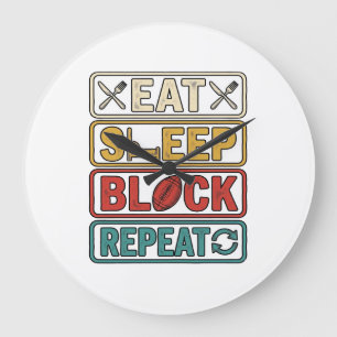 Eat Sleep Block Repeat Football Vintage Shirt Desi Large Clock