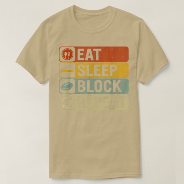 Eat Sleep Block Repeat Retro 60s 70s Design Funny  T-Shirt (Design Front)