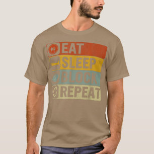 Eat Sleep Block Repeat Retro 60s 70s Design Funny  T-Shirt