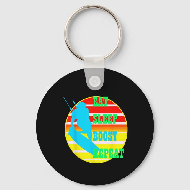 Eat Sleep Boost Repeat Kitesufer With Yellow Retro Key Ring (Front)