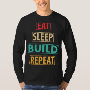 Eat Sleep Build Repeat Building Blocks Bricks Retr T-Shirt