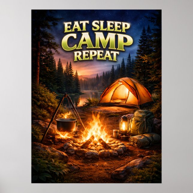 Eat Sleep Camp Flame Poster (Front)