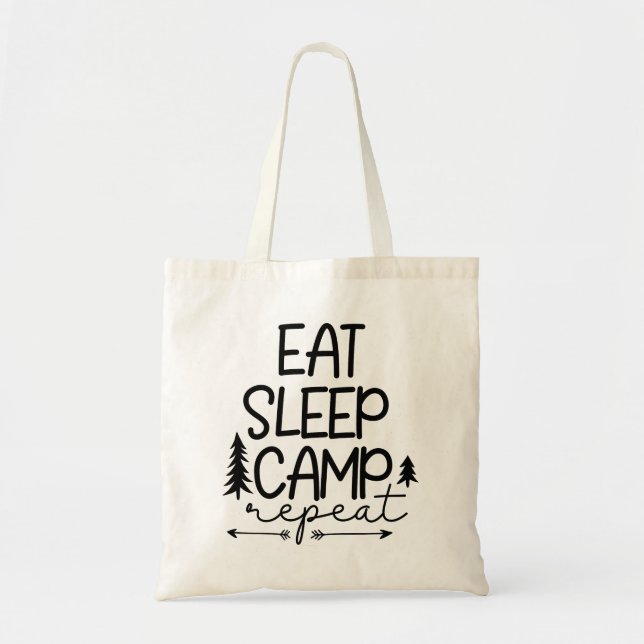Eat Sleep Camp Repeat Funny Tote Bag (Front)