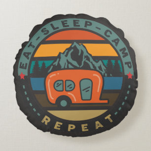 Eat, Sleep, Camp - Repeat Round Cushion