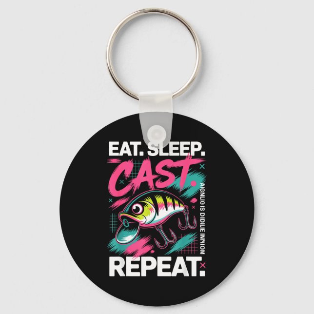Eat Sleep Cast Repeat Fishing Lover Men Dad Christ Key Ring (Front)