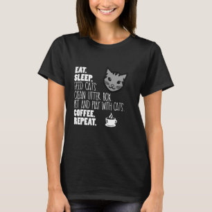 Eat Sleep Cats Coffee Repeat Women Cute Funny Cat T-Shirt