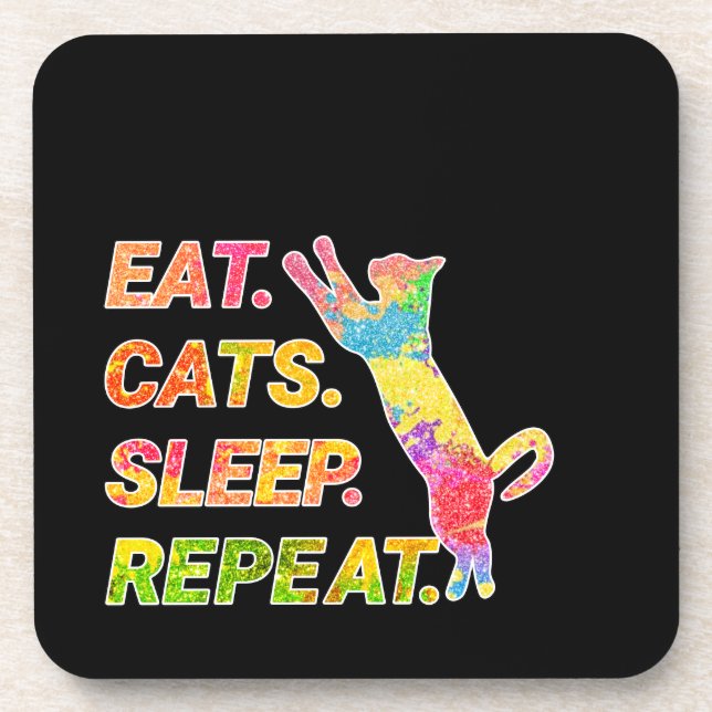 Eat, Sleep, Cats, Repeat – Colourful Cat Lover Coaster (Front)