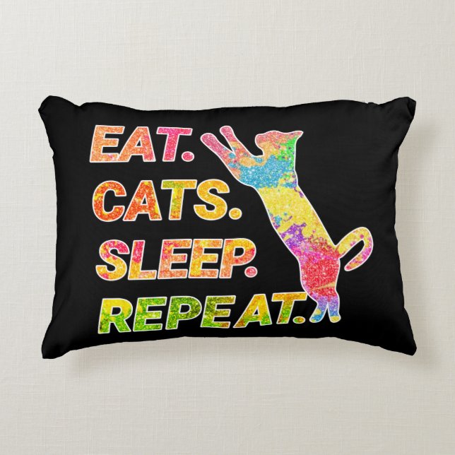 Eat, Sleep, Cats, Repeat – Colourful Cat Lover Decorative Cushion (Front)