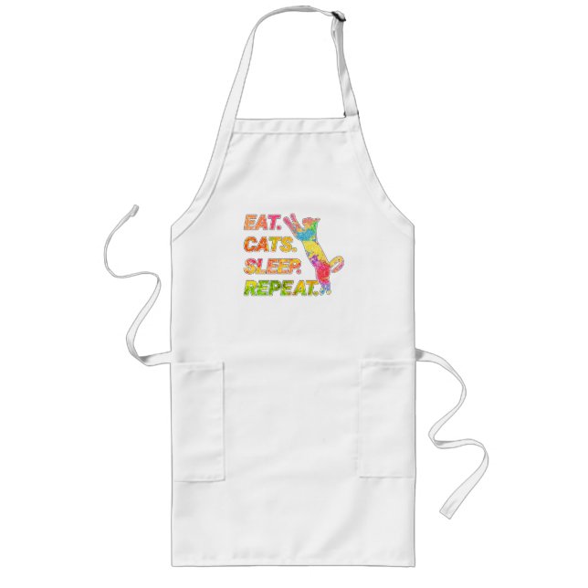 Eat, Sleep, Cats, Repeat – Colourful Cat Lover Long Apron (Front)