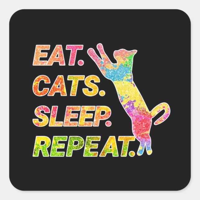 Eat, Sleep, Cats, Repeat – Colourful Cat Lover Square Sticker (Front)