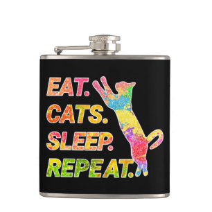Eat, Sleep, Cats, Repeat Hip Flask