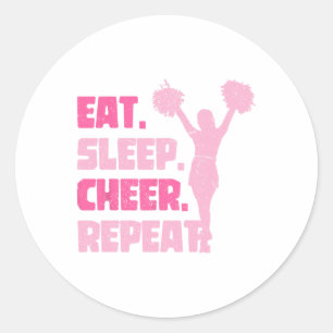 Eat Sleep Cheer Repeat Cheerleader Funny Cheerlead Classic Round Sticker