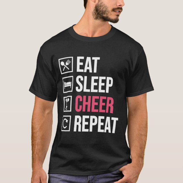Eat Sleep Cheer Repeat Funny Cheerleading Cheerlea T-Shirt (Front)