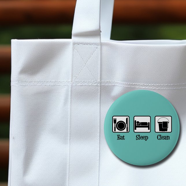 Eat Sleep Clean Cute Maid Service Teal Cleaning 6 Cm Round Badge (Creator Uploaded)