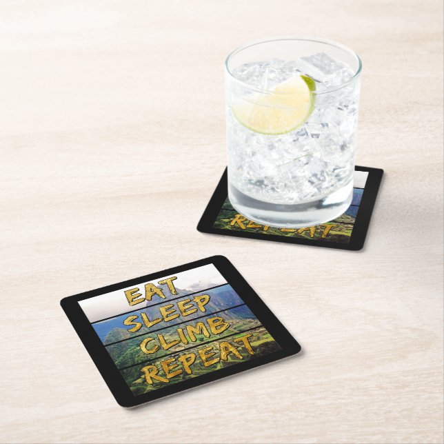 Eat Sleep Climb Repeat - Machu Picchu, Peru Square Paper Coaster (Insitu)