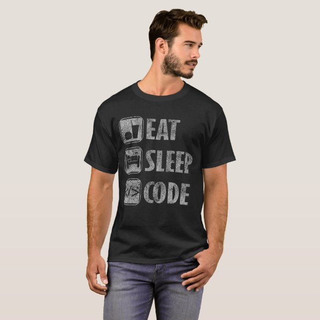 Eat Sleep Code Funny Distressed Coding T-Shirt (Front Full)