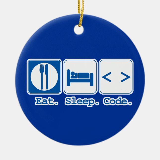 eat sleep code (html) ceramic tree decoration (Front)