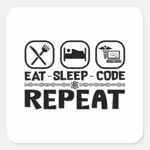 Eat Sleep Code Repeat Medical Coder Coding Gift Square Sticker