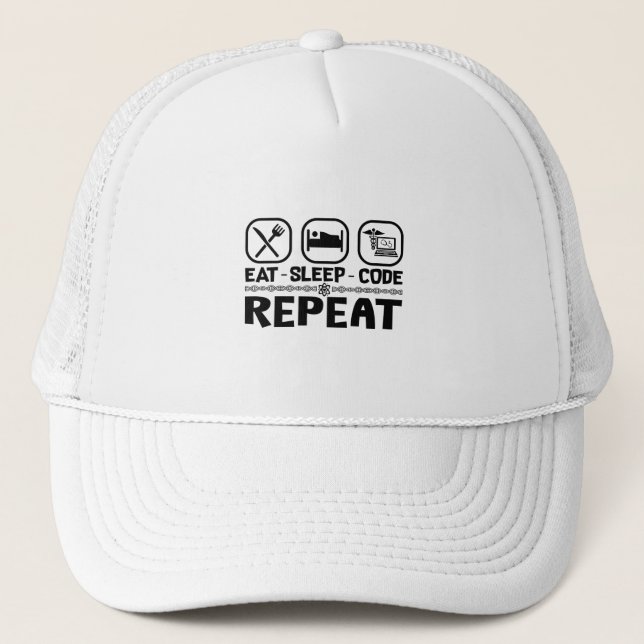 Eat Sleep Code Repeat Medical Coder Coding Gift Trucker Hat (Front)