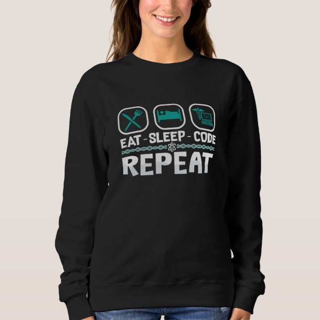 Eat Sleep Code Repeat Medical Coder ICD Coding Sweatshirt (Front)