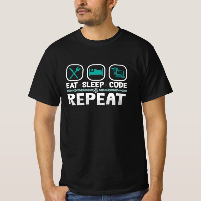 Eat Sleep Code Repeat Medical Coder ICD Coding T-Shirt (Front)