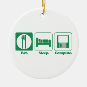 eat sleep computer (green) ceramic tree decoration