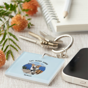'Eat. Sleep. Corgi. Repeat.' Customisable Photo Key Ring