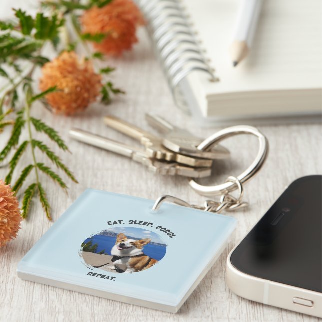 'Eat. Sleep. Corgi. Repeat.' Customisable Photo  Key Ring (Front Right)