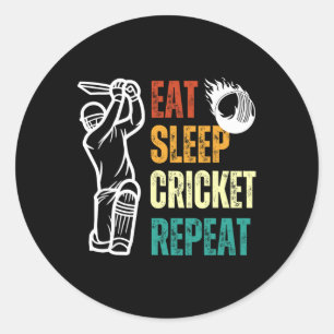 Eat Sleep Cricket Repeat Cricket Player Youth Men  Classic Round Sticker