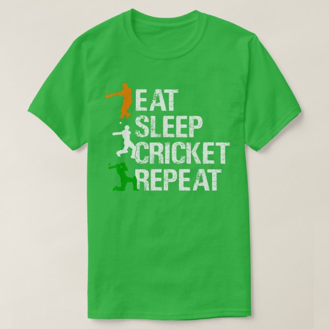 Eat Sleep Cricket Repeat  Cricketing Playing Crick T-Shirt (Design Front)