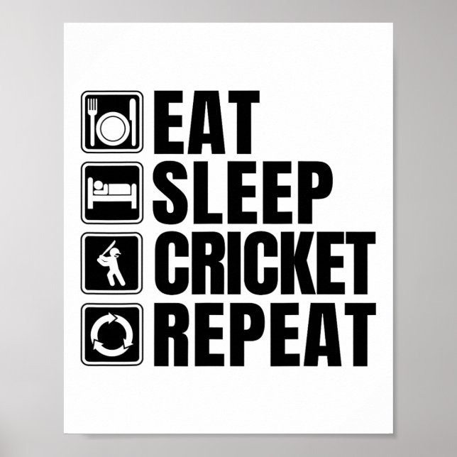 Eat Sleep Cricket Repeat Funny Cricket Shirt  Poster (Front)