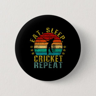 Eat Sleep Cricket Repeat Funny Retro 6 Cm Round Badge