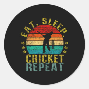 Eat Sleep Cricket Repeat Funny Retro Classic Round Sticker