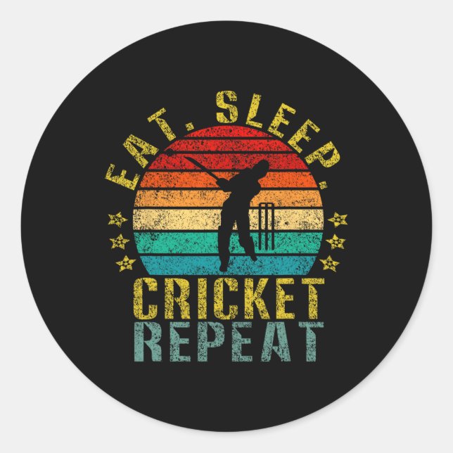 Eat Sleep Cricket Repeat Funny Retro  Classic Round Sticker (Front)