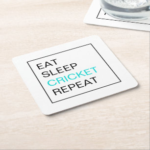 Eat Sleep Cricket Repeat Square Paper Coaster