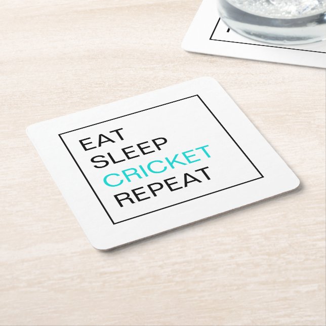 Eat Sleep Cricket Repeat Square Paper Coaster (Angled)