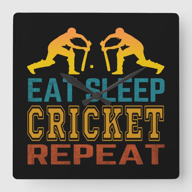 Eat Sleep Cricket Repeat Square Wall Clock (Front)
