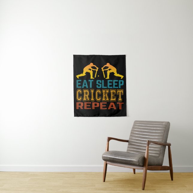Eat Sleep Cricket Repeat Tapestry (In Situ)