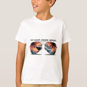 Eat Sleep Cruise Repeat Vacation Ship Ocean Sunset T-Shirt