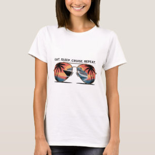 Eat Sleep Cruise Repeat Vacation Ship Ocean Sunset T-Shirt