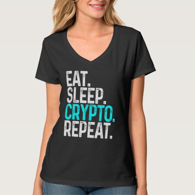 Eat Sleep Crypto Repeat Funny Cryptocurrency Block T-Shirt (Front)