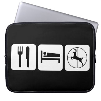 Eat Sleep Deer Hunt Funny Black and White Logo Laptop Sleeve