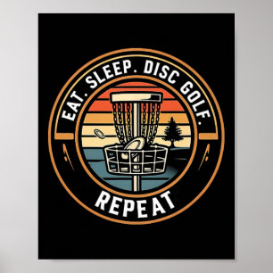 Eat Sleep Disc Golf Repeat Funny Retro Sunset Poster