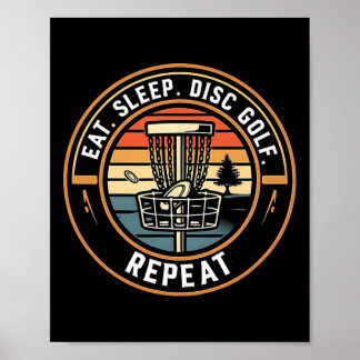 Eat Sleep Disc Golf Repeat Funny Retro Sunset  Poster