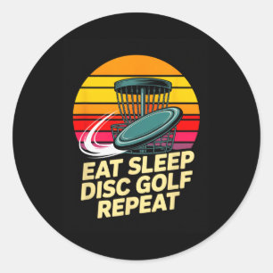 Eat Sleep Disc Golf Repeat Retro Sunset Sket Classic Round Sticker