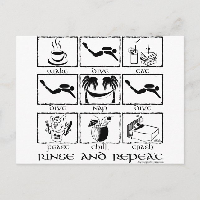 Eat Sleep Dive Rinse and Repeat Postcard (Front)