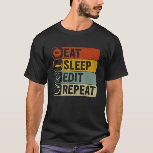 Eat Sleep Edit Repeat Retro 60s 70s Editing T-Shirt