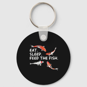 Eat Sleep Feeds The Fish Funny Koi Lover Koi Carp Key Ring