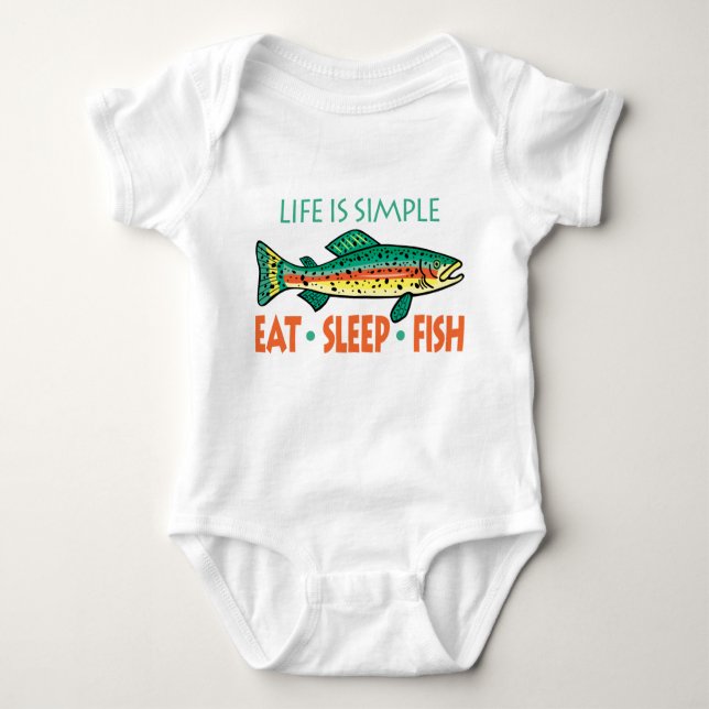 Eat Sleep Fish - Funny Fishing Saying Baby Bodysuit (Front)