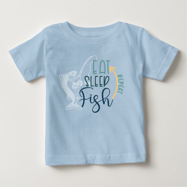 Eat Sleep Fish Repeat Fishing Rod Sports Baby T-Shirt (Front)